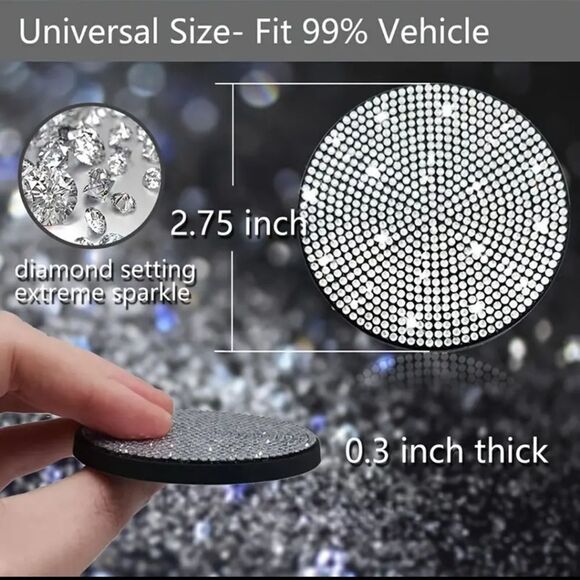 🆕🚘Car Coasters & Tire Cap Bling Set - Black Rhinestones - Picture 4 of 8